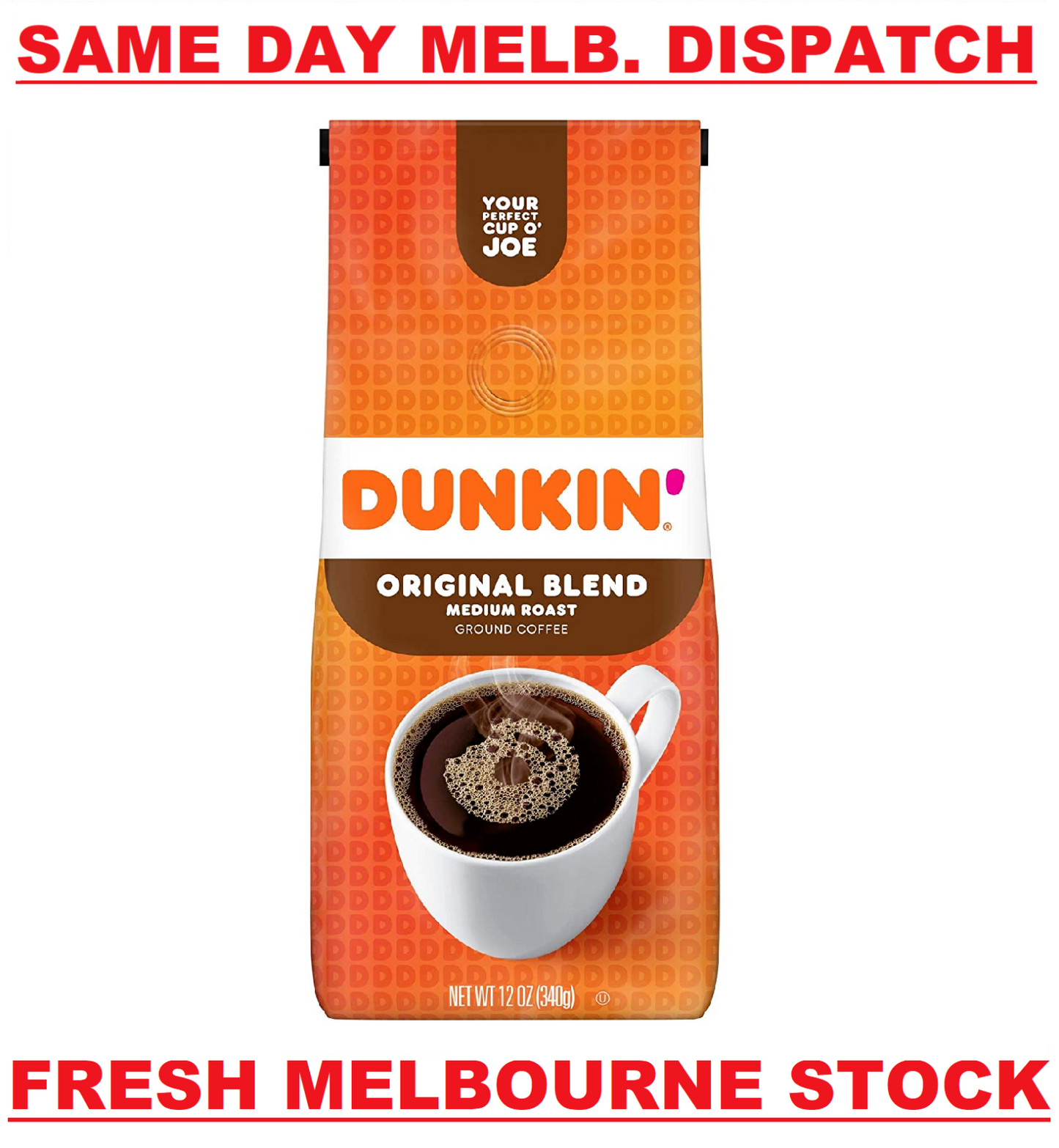 Dunkin' Donuts Original Blend Medium Roast Ground Coffee 100% Arabica Beans 340g