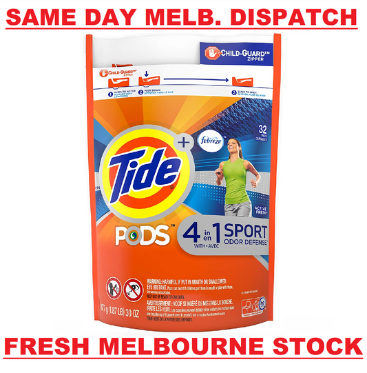 Tide PODS Laundry Detergent Liquid 32 Pacs 4-in1 Febreze Sport Odor Defense NEW