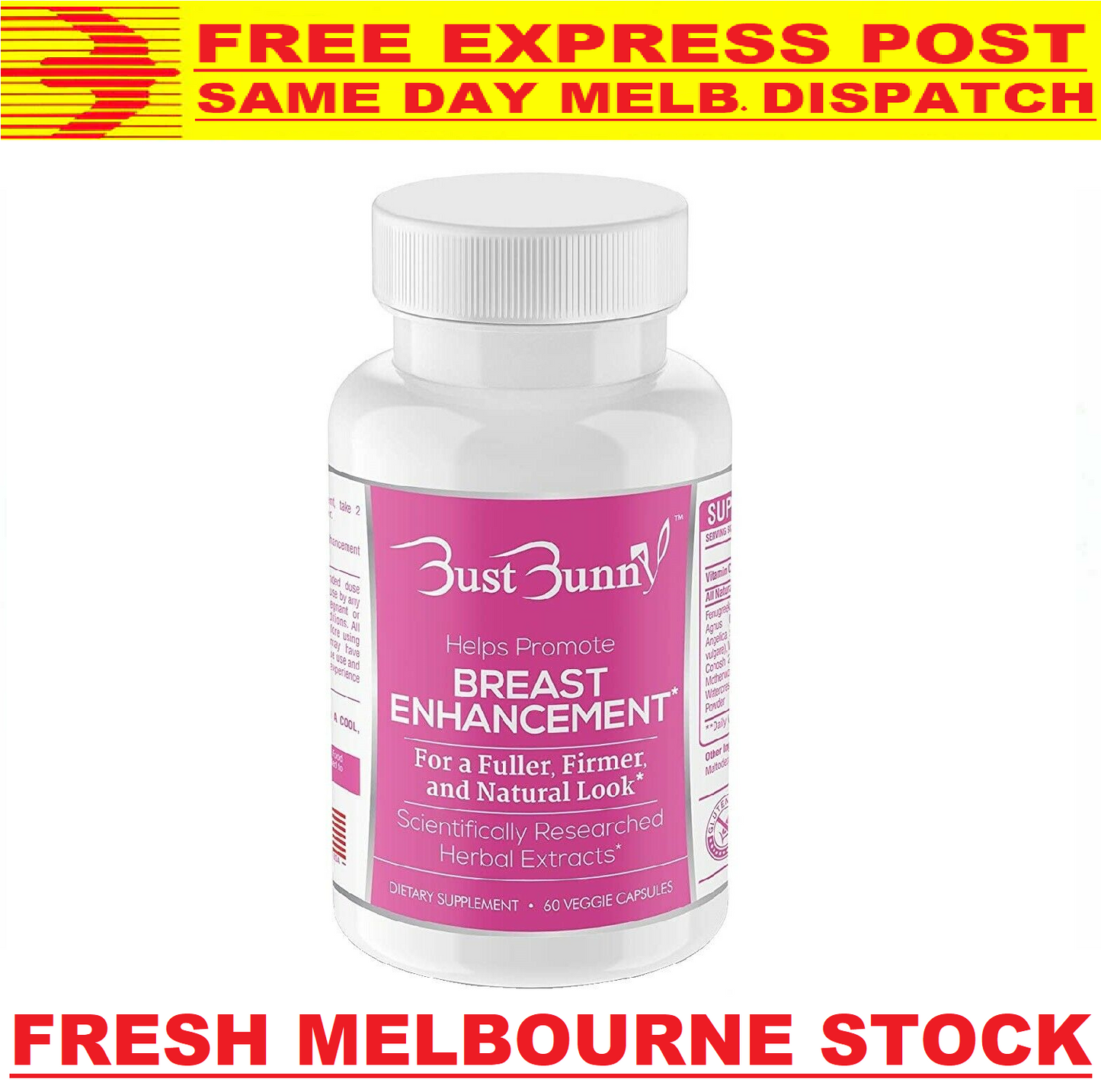 HERBAL BREAST ENLARGEMENT PILLS Natural Enhancement Growth Formula Supplement Bust Bunny BustBunny