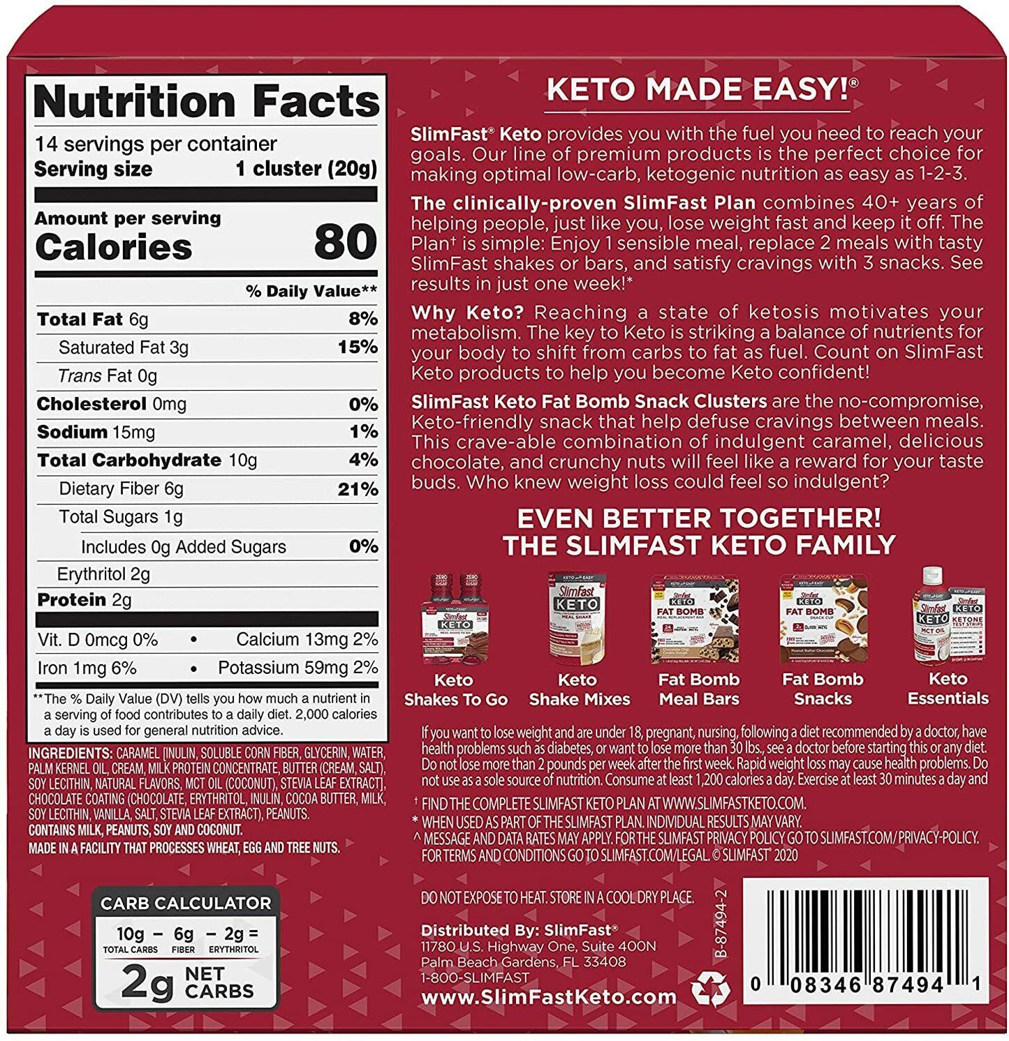 SlimFast Keto Fat Bomb Snack Cluster - 14 Packs x 20g Caramel Nuts & Chocolate
