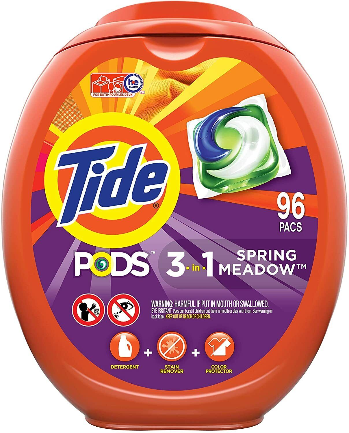 Tide PODS Laundry Detergent Liquid Pacs Capsules, Spring Meadow Scent (96 Count)