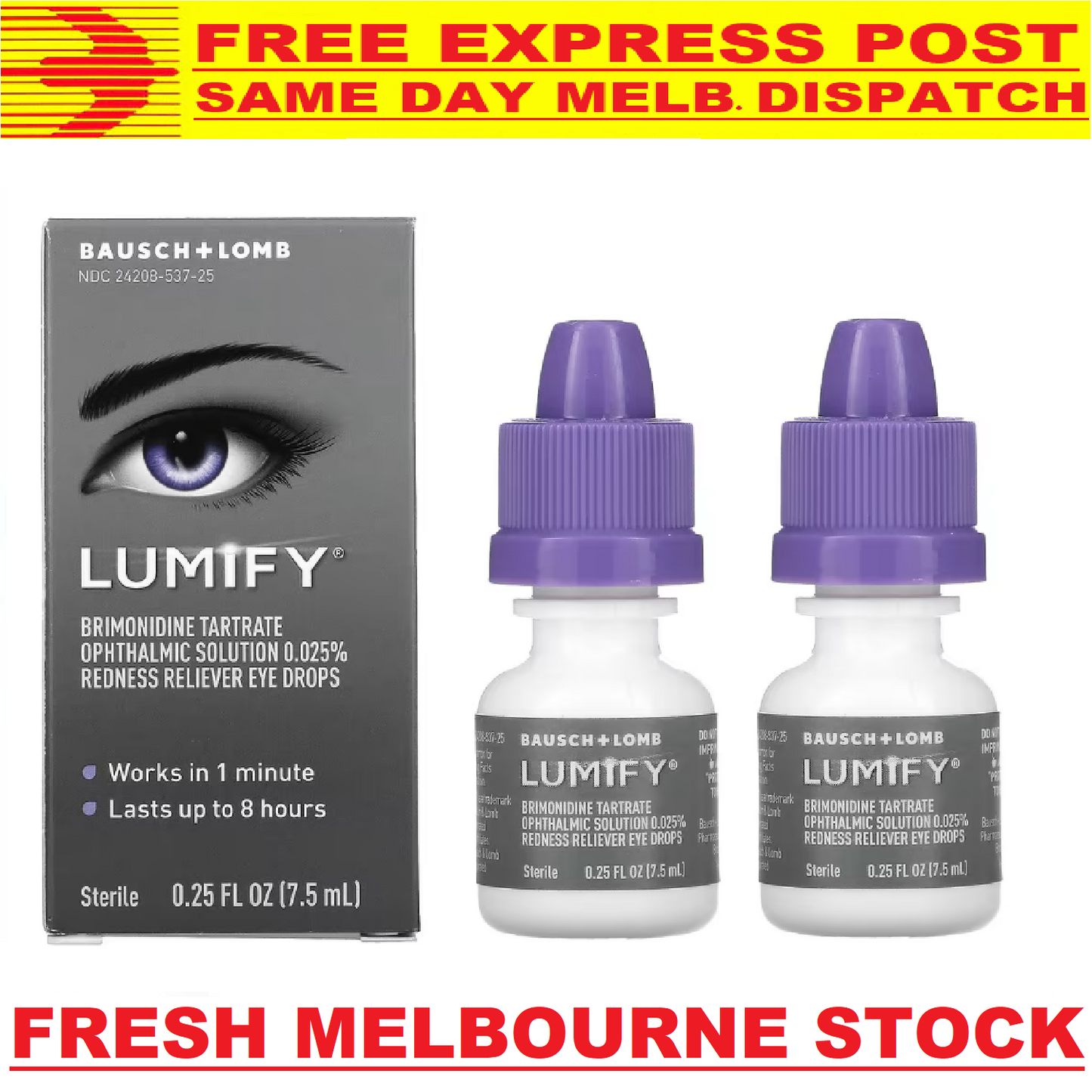 Lumify Redness Reliever Eye Drops, 7.5 ml x 2 Pack Exp 08/25 MELBOURNE stocks