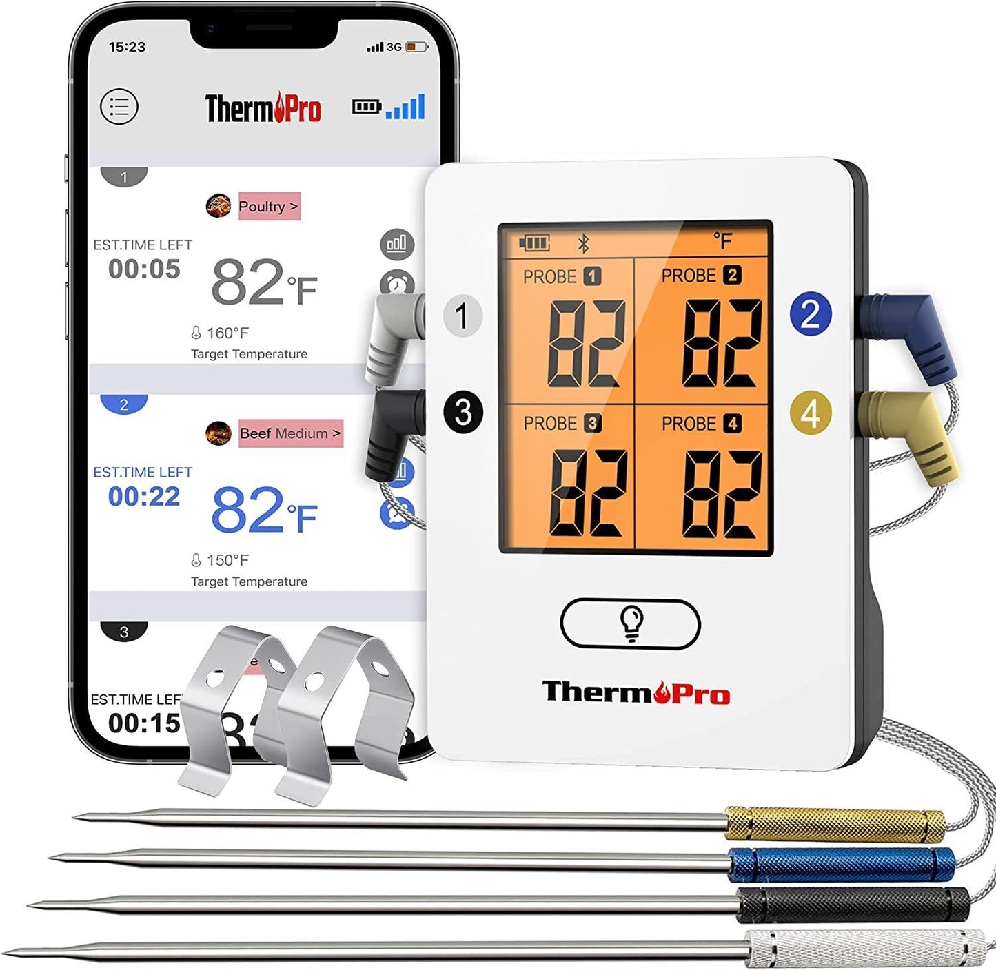ThermoPro TP25 150m BBQ Bluetooth Wireless Remote Meat Thermometer with 4 Probes