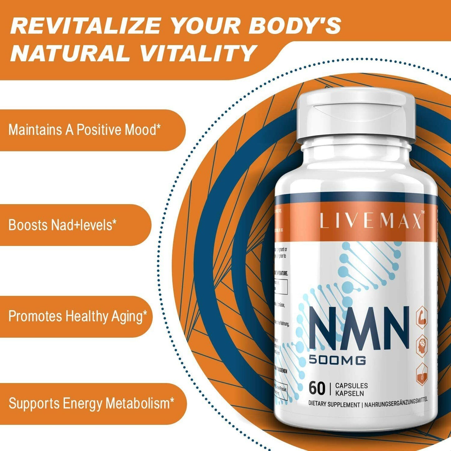 LIVEMAX NMN 500mg 60 Caps Anti Aging NAD+ Booster Immunity - FREE EXPRESS POST