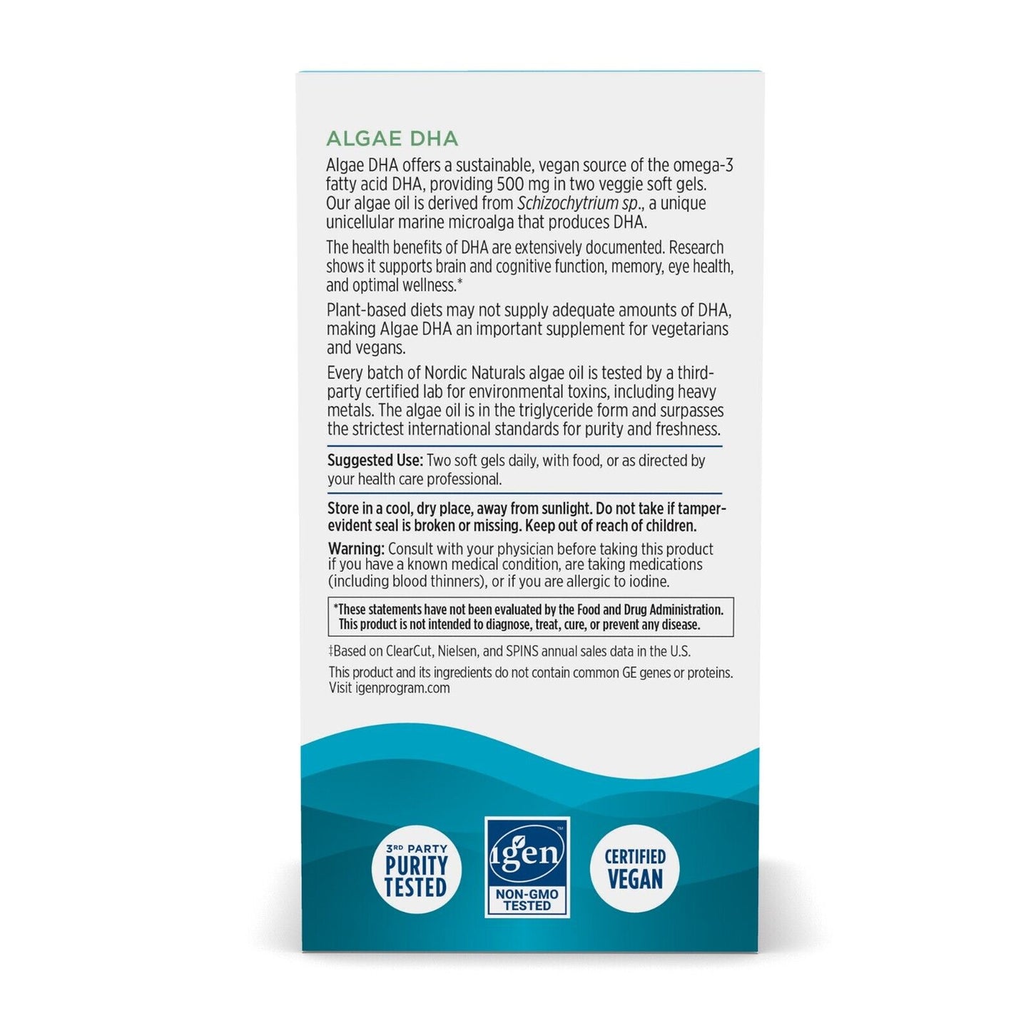 NORDIC NATURALS Algae DHA 500mg - Plant Omega-3 Vegan - 60 Soft Gels Unflavoured