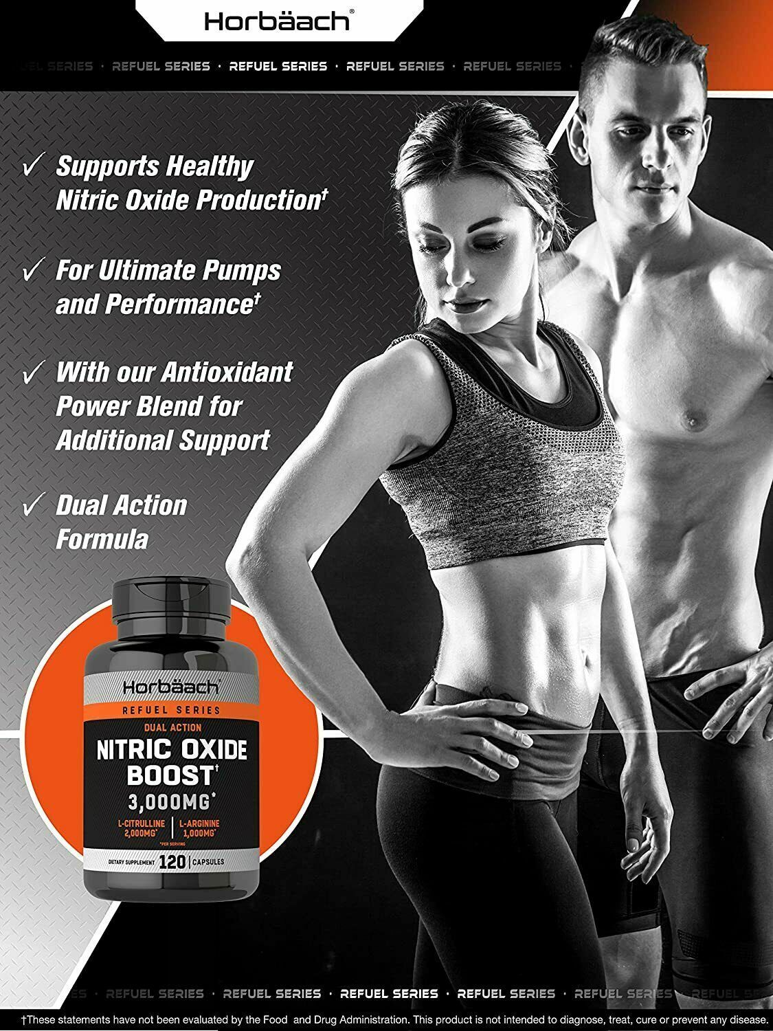 Nitric Oxide NO2 Booster 3000mg 120 Caps PRE-WORKOUT MUSCLE PUMP GROWTH Horbaach