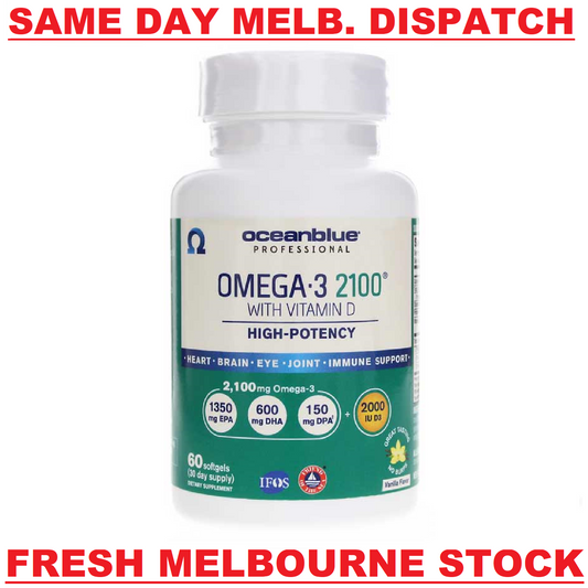 OCEANBLUE Omega-3 2100 mg EPA/DHA/DPA + 2000 IU Vitamin D3 60 Soft Gels Vanilla