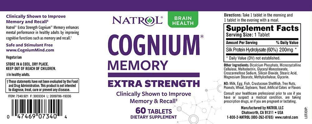 Natrol Cognium EXTRA STRENGTH Memory Cognitive Function 60 Tabs - FREE EXPRESS