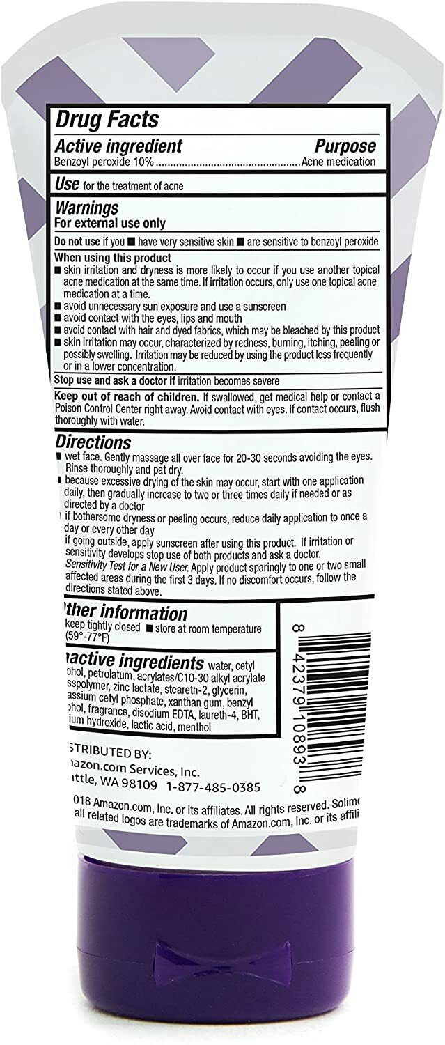 Solimo Daily Acne Control Cleanser Maximum Strength 10% Benzoyl Peroxide 141g