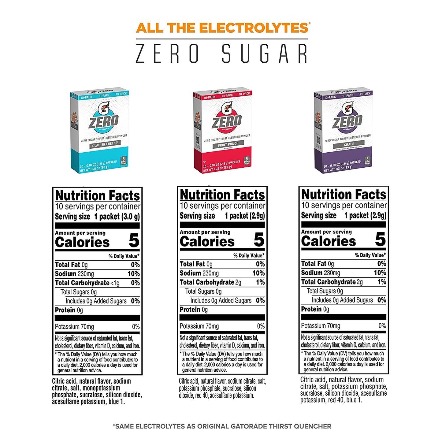 Gatorade Zero Sports Drink Powder - 10 Servings - Sugar Free - 6 Flavour Choices