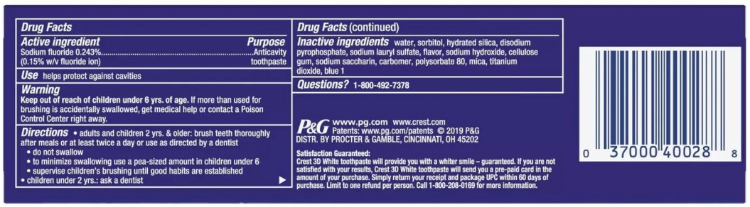 Crest 2 x 116g Pack 3D White Luxe Arctic Fresh Teeth Whitening Toothpaste NEW