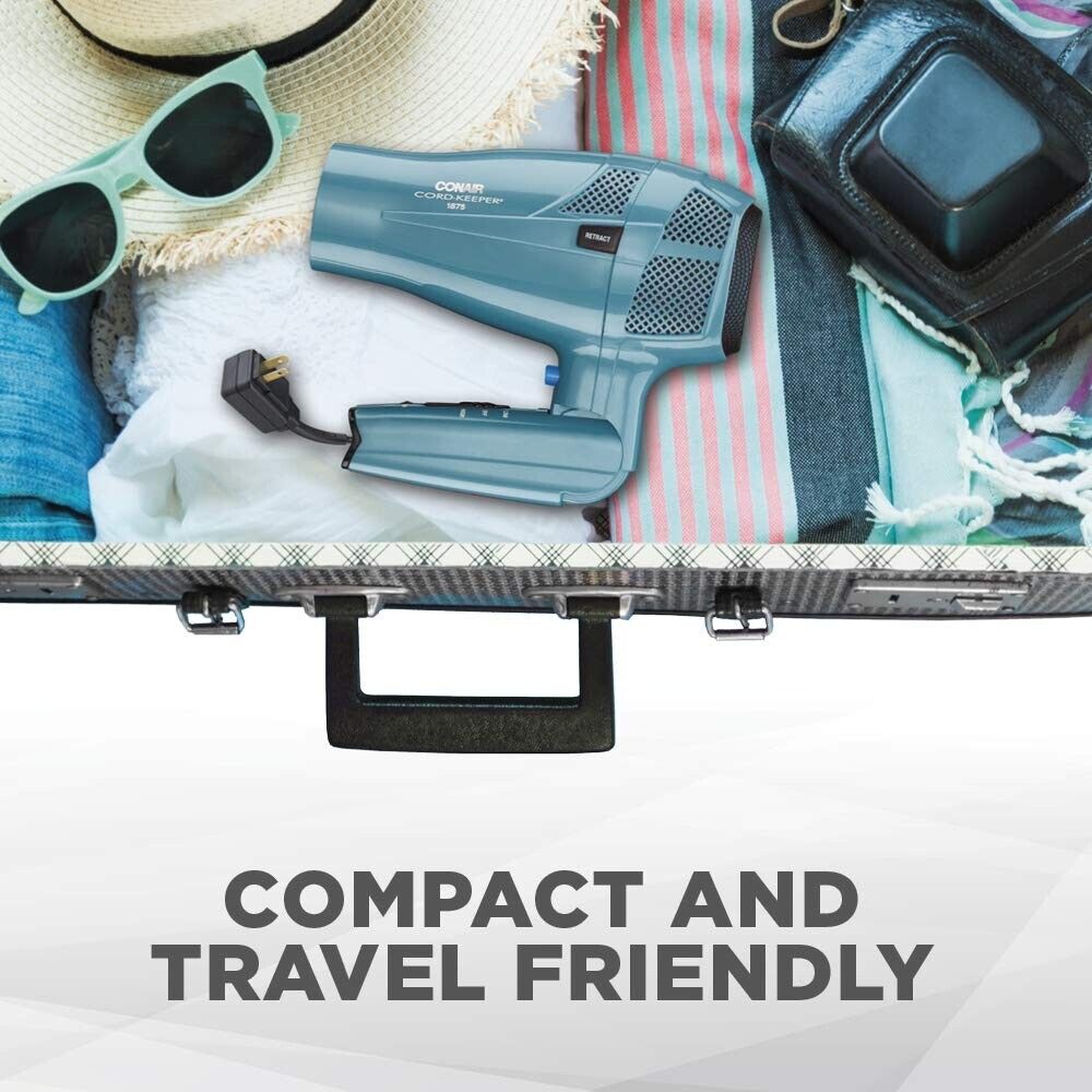 CONAIR Cord Keeper 1875W Hair Dryer Retractable Cord Folding Handle Compact NEW