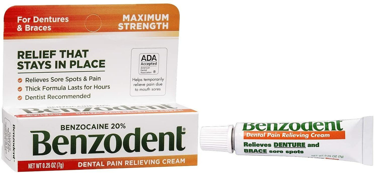 Benzodent Dental Pain Relieving Cream for Dentures and Braces 7g Tube MELB STOCK