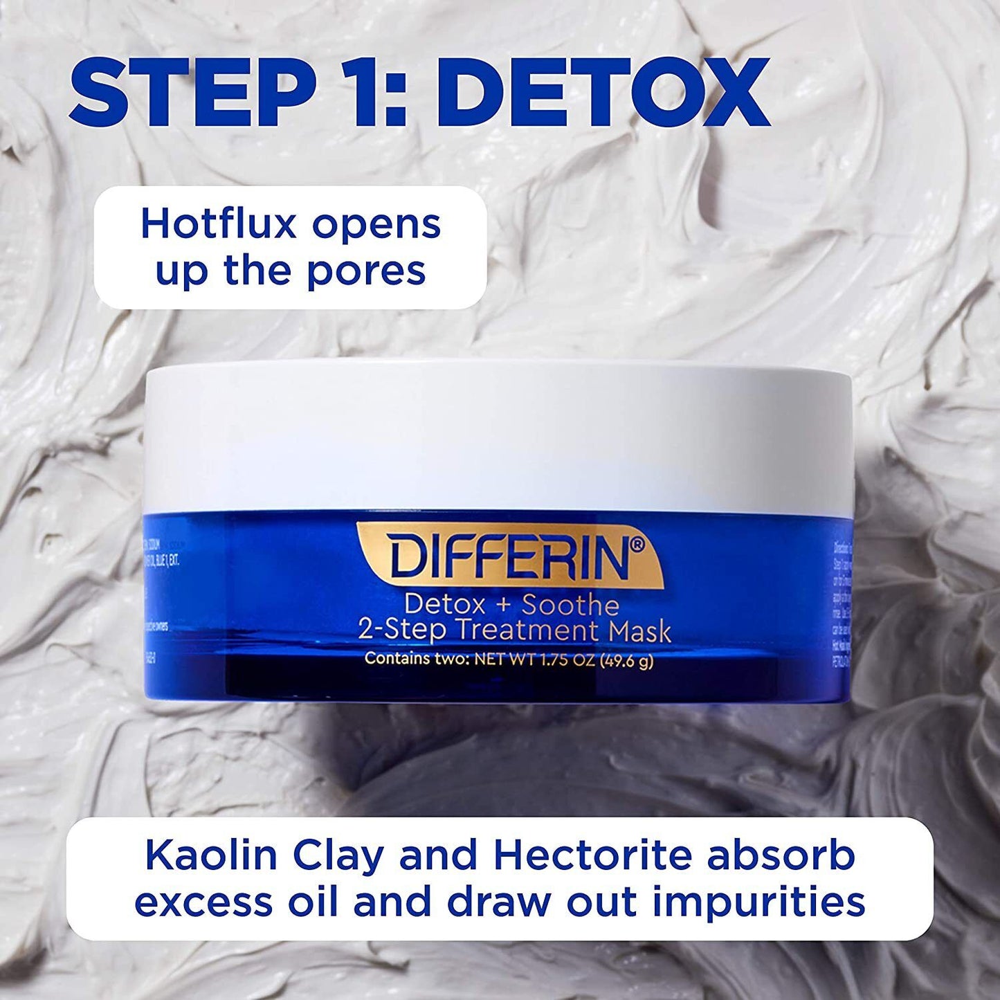 DIFFERIN Detox + Soothe - 2 Step Treatment Clay Mask for Acne Prone Skin 49.6g