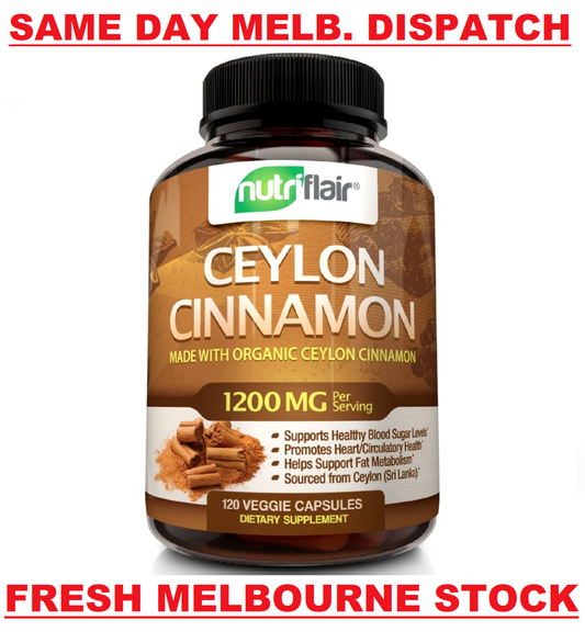 NutriFlair ORGANIC CEYLON CINNAMON 1200mg 120 Caps DOUBLE STRENGTH STRONG HEART