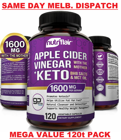 NutriFlair Apple Cider Vinegar + KETO BHB Diet Pills 120c ADVANCED WEIGHT LOSS