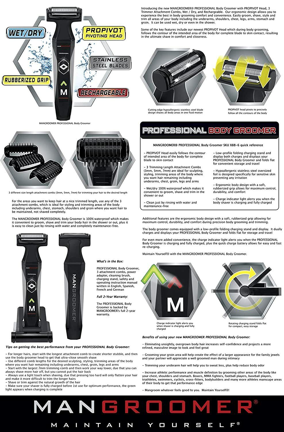 Mangroomer 2.0 Professional Body Groomer Ball Groin Trimmer WET/DRY RECHARGEABLE