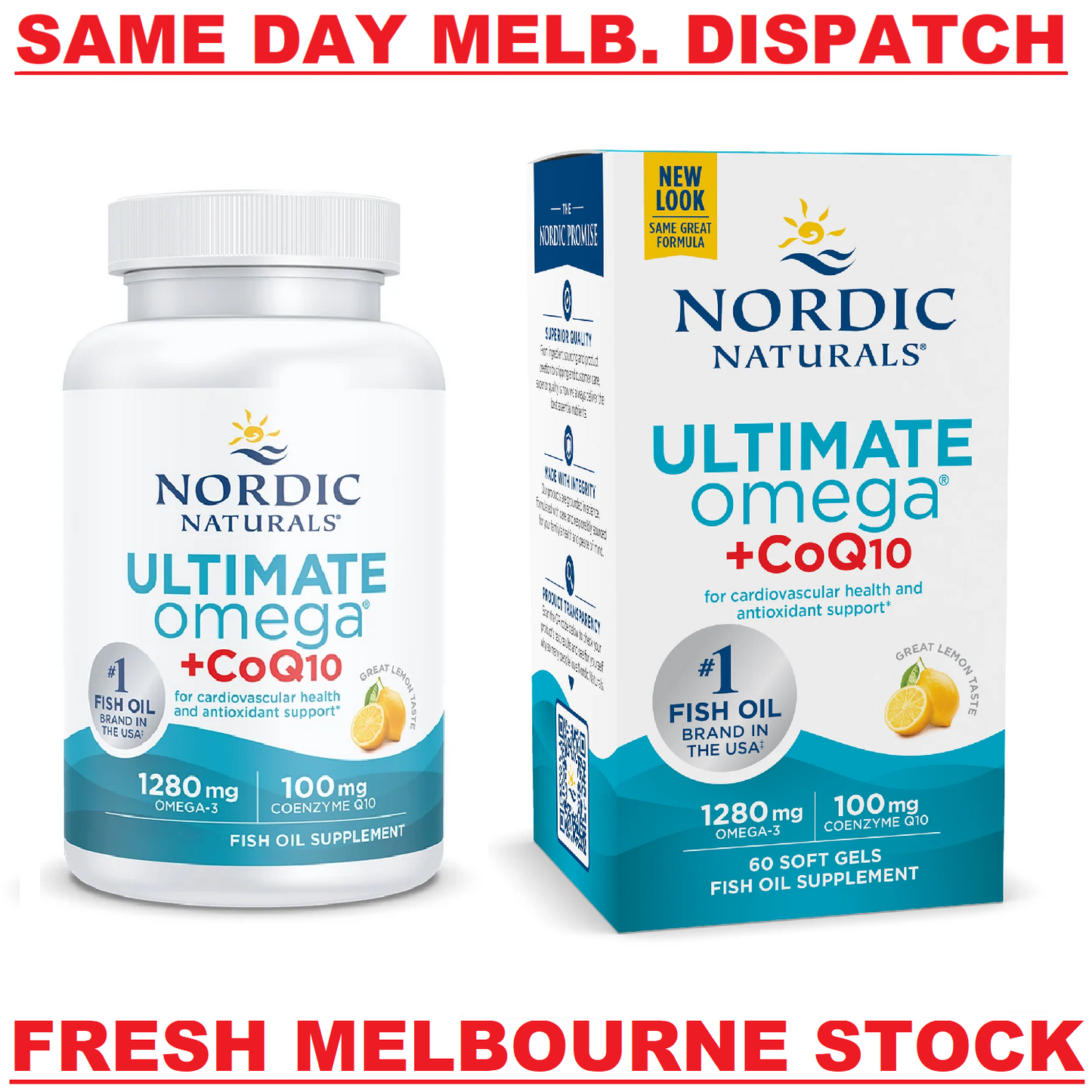 NORDIC NATURALS Ultimate Omega 1280mg EPA/DHA + CoQ10 100mg - 60 Soft Gels Lemon