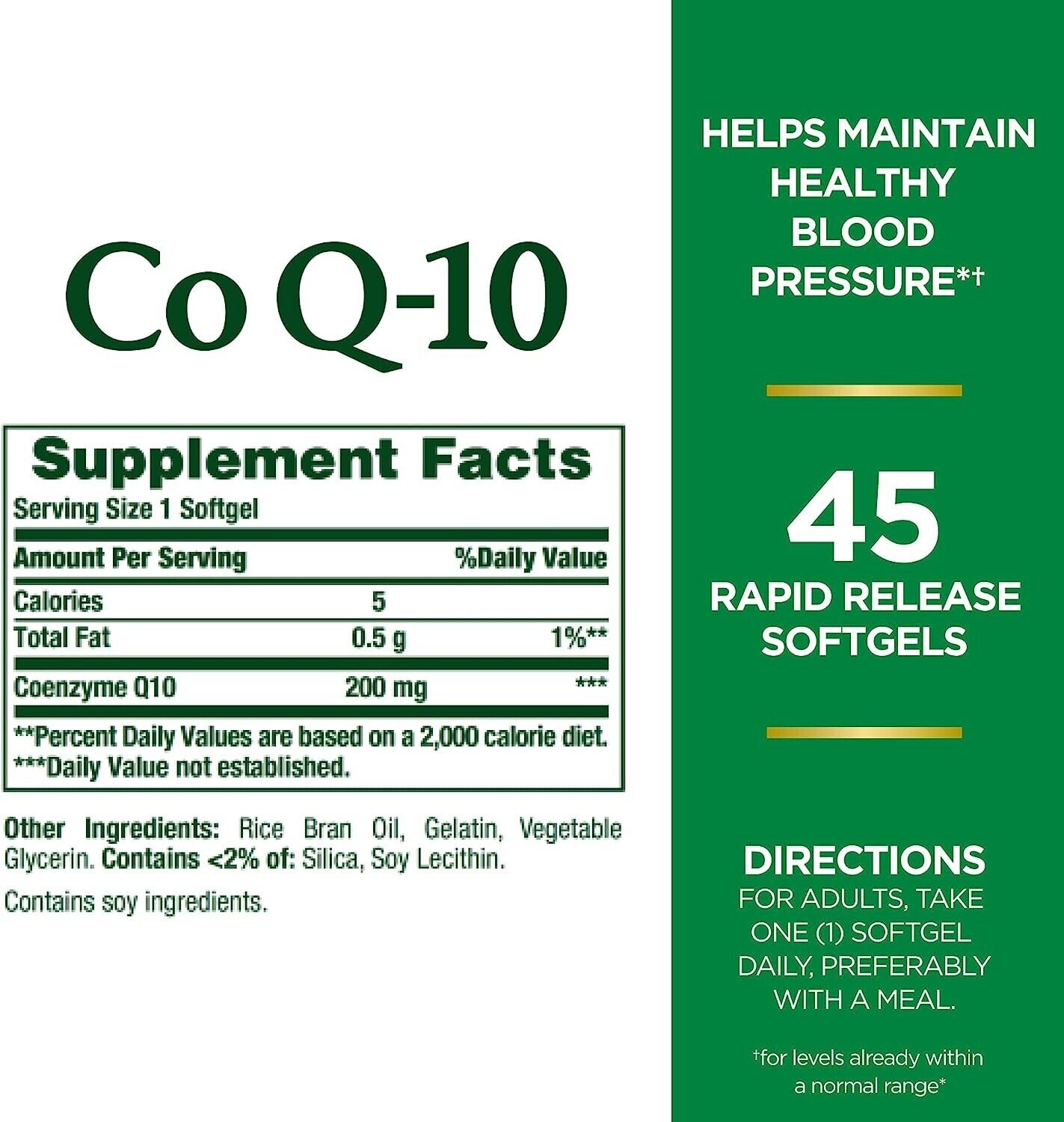 NATURE'S BOUNTY CoQ10 200mg Support Heart Health & Blood Pressure - 45 Soft Gels