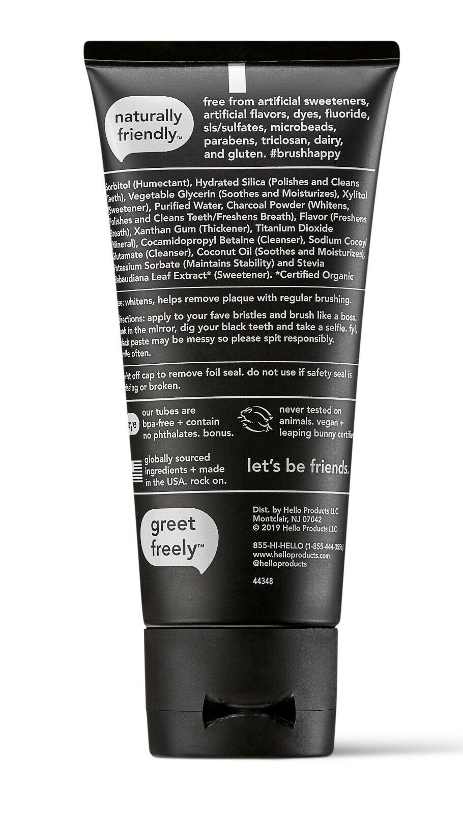 HELLO ORAL ACTIVATED CHARCOAL Teeth Whitening Toothpaste Fluoride Free Vegan NEW