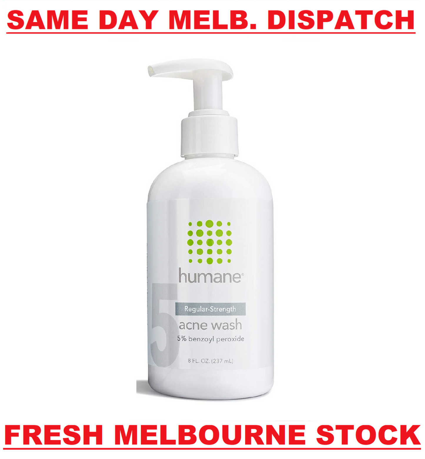 Humane Face & Body Acne Wash Benzoyl Peroxide 5% Skin Care Vegan - 237ml - NEW