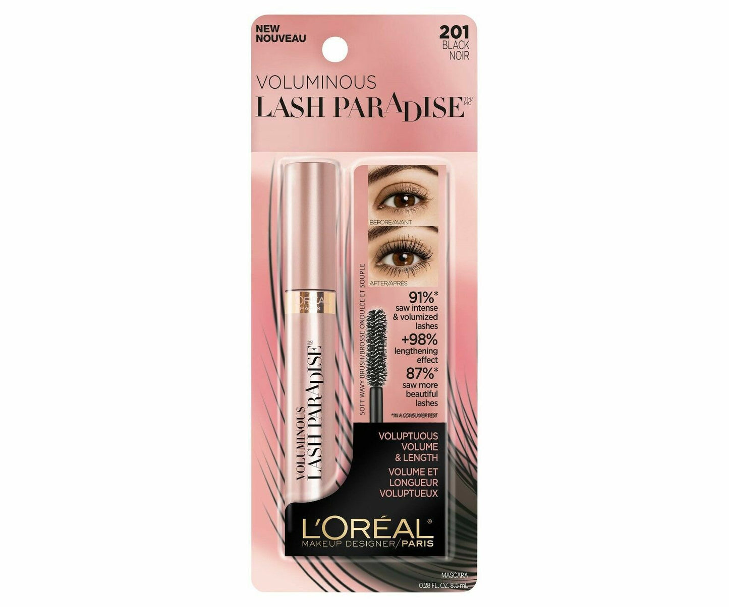 L'Oreal Paris Makeup Voluminous Lash Paradise Mascara 8.5 mL Washable Black #201