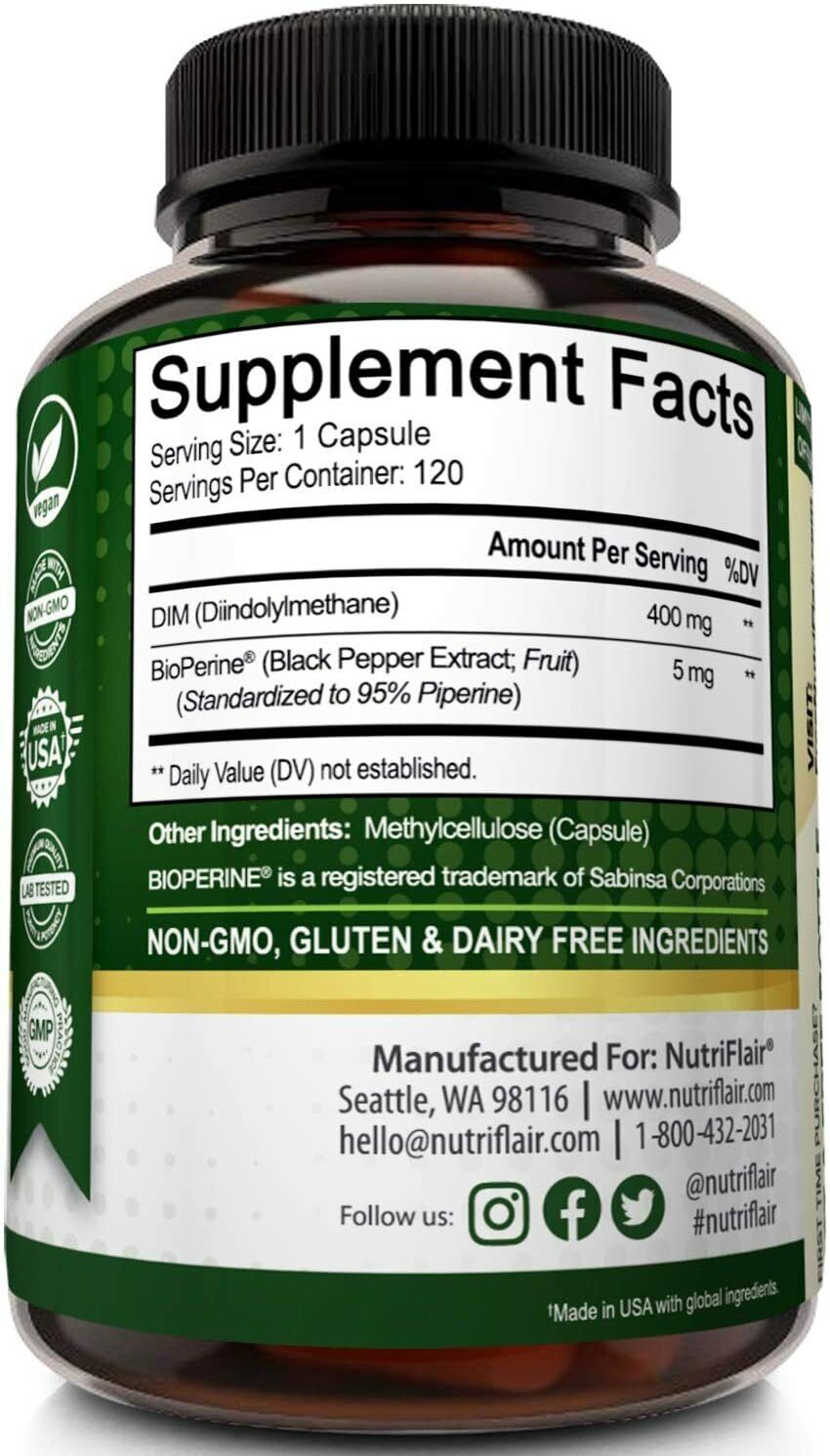 NUTRIFLAIR DIM DIINDOLYLMETHANE 400mg 120 Caps DOUBLE STRENGTH - FREE EXPRESS