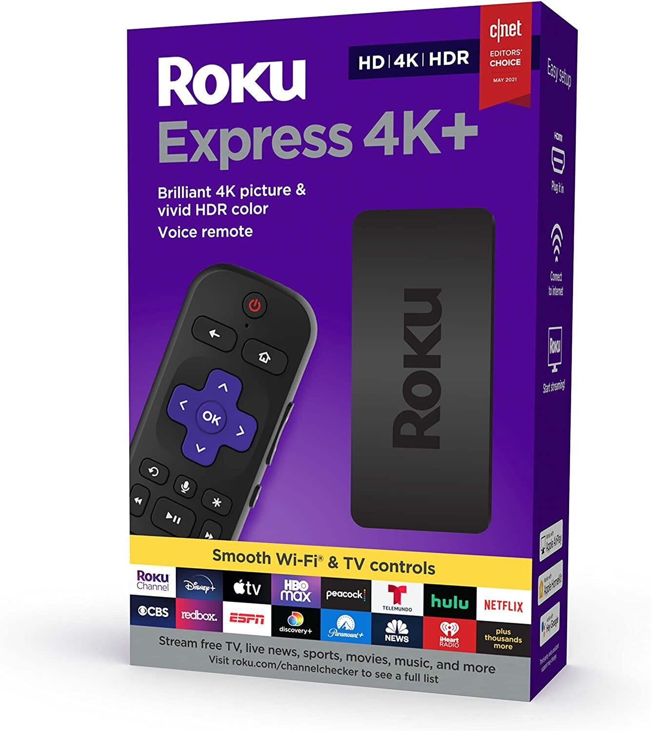 Roku Express 4K+ 2021 Voice Remote Streaming for Netflix Plex Amazon Prime Video