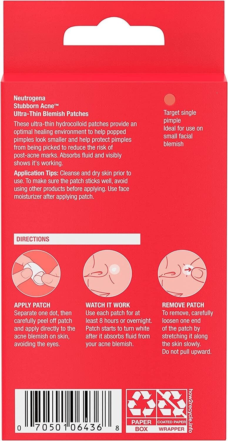 Neutrogena Stubborn Acne Ultra Thin Hydrocolloid Blemish Pimple Patches 24 Pack