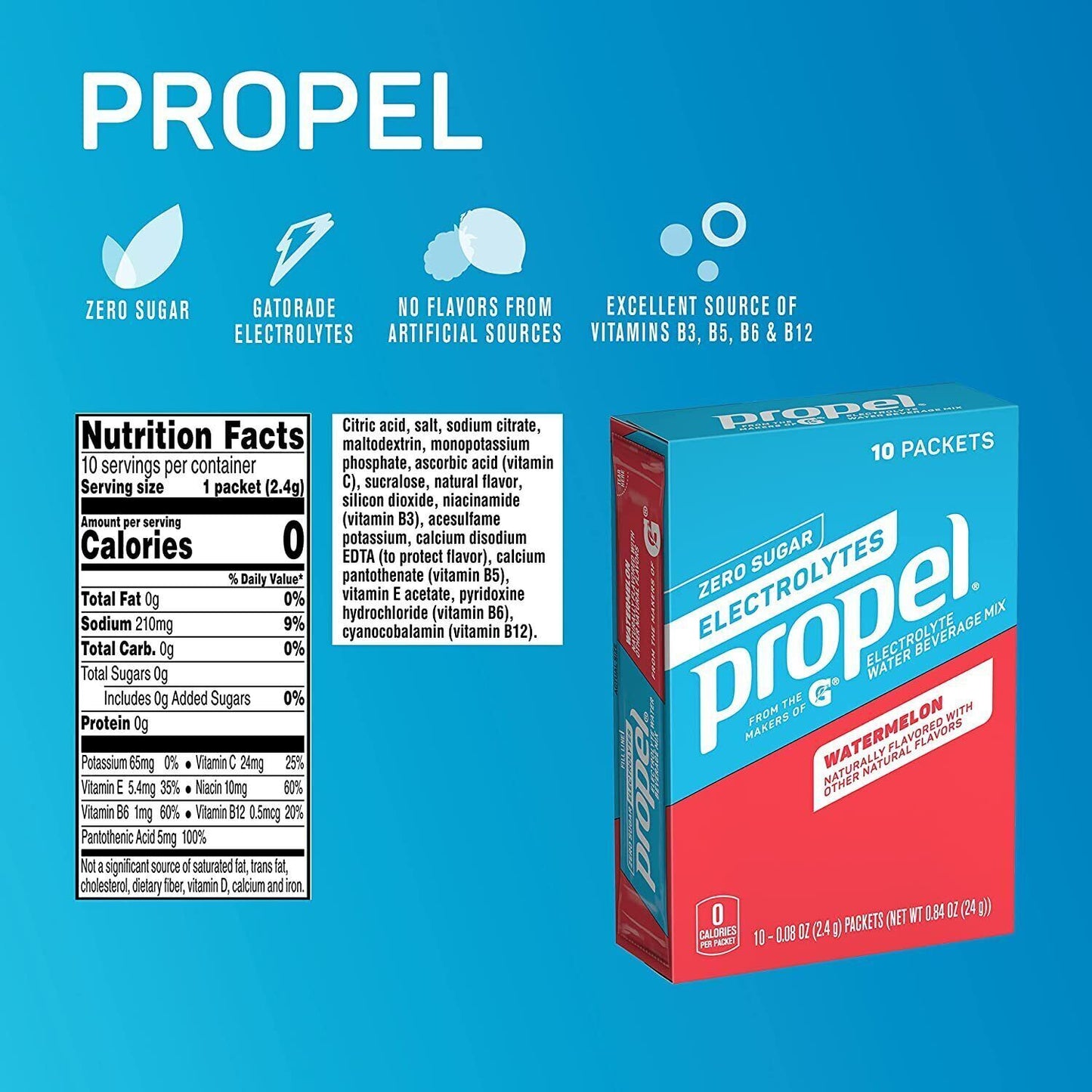 Propel (Gatorade) Sports Drink Powder-10 Servings-Sugar Free- 9 Flavour Choices