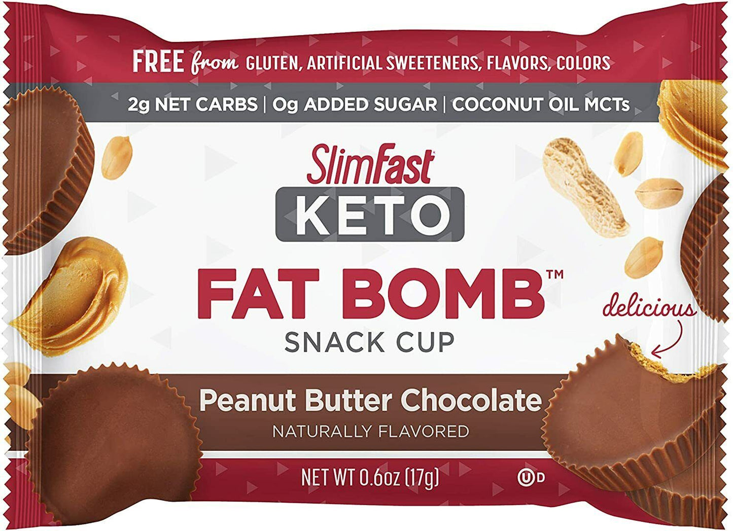 SlimFast Keto Fat Bomb Meal Replacement Bar - Peanut Butter Chocolate 14 Pack