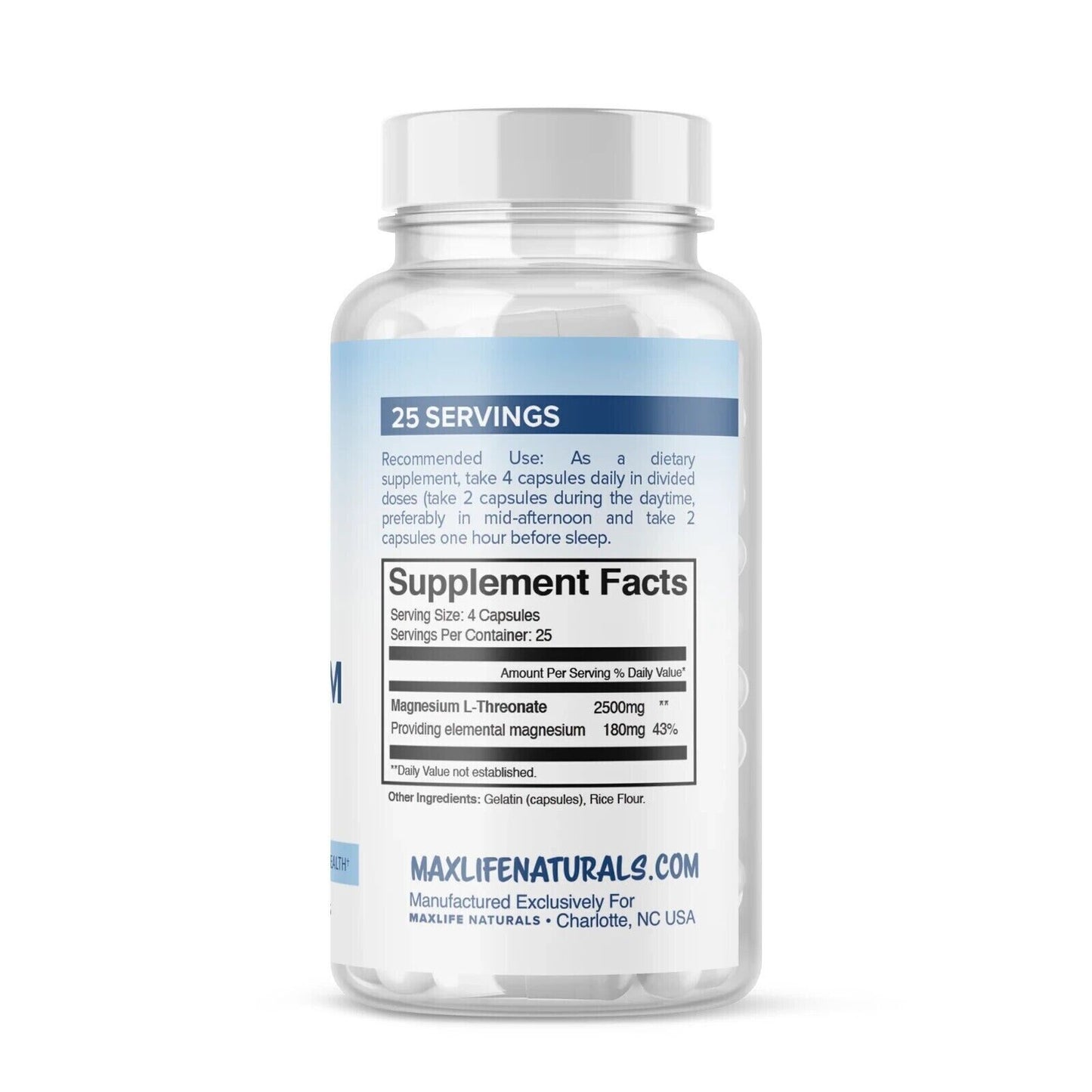 MaxLife Magnesium L-Threonate 2500mg 100 Caps EXTRA STRENGTH PREMIUM GRADE! USA