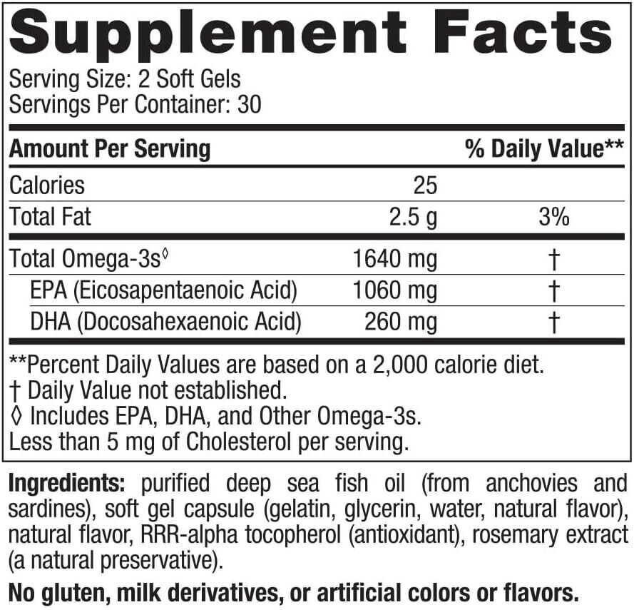 NORDIC NATURALS EPA XTRA 1640mg Omega-3 DHA/EPA Fish Oil - 60 Soft Gels Lemon