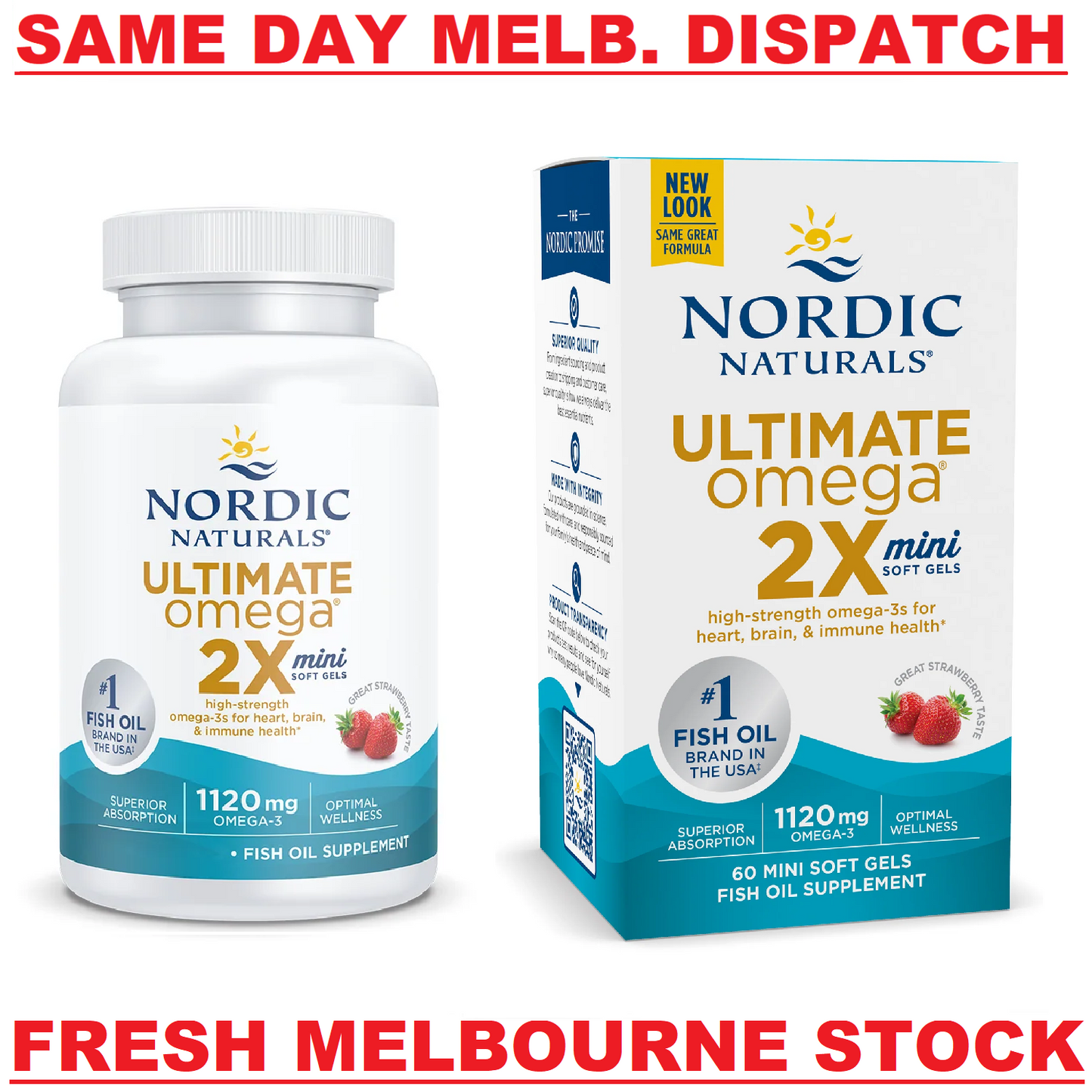 NORDIC NATURALS Ultimate Omega 2X Mini 1120mg EPA/DHA - 60 Soft Gels Strawberry