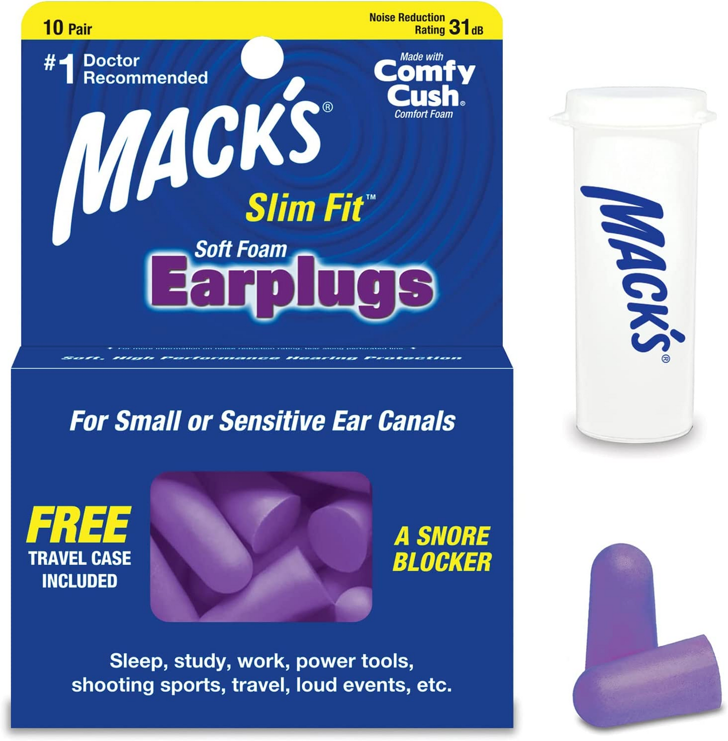 Macks Mack's Slim Fit Soft Foam Earplugs 10 Pair 31dB for small sensitive ears