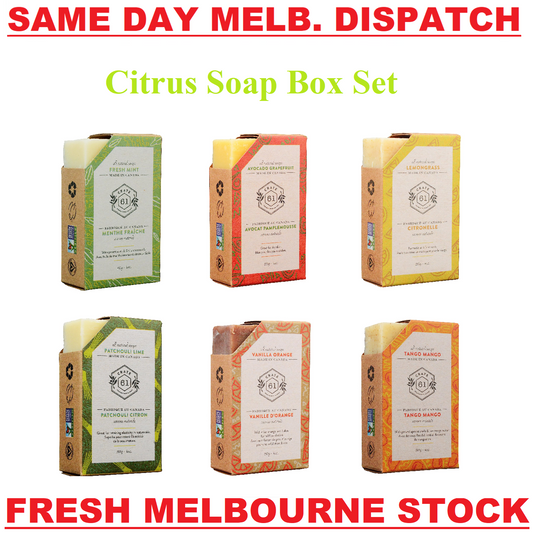 Crate 61 Vegan Natural Handmade Bar Soap - Citrus Scents Variety Set - 6 x 110g