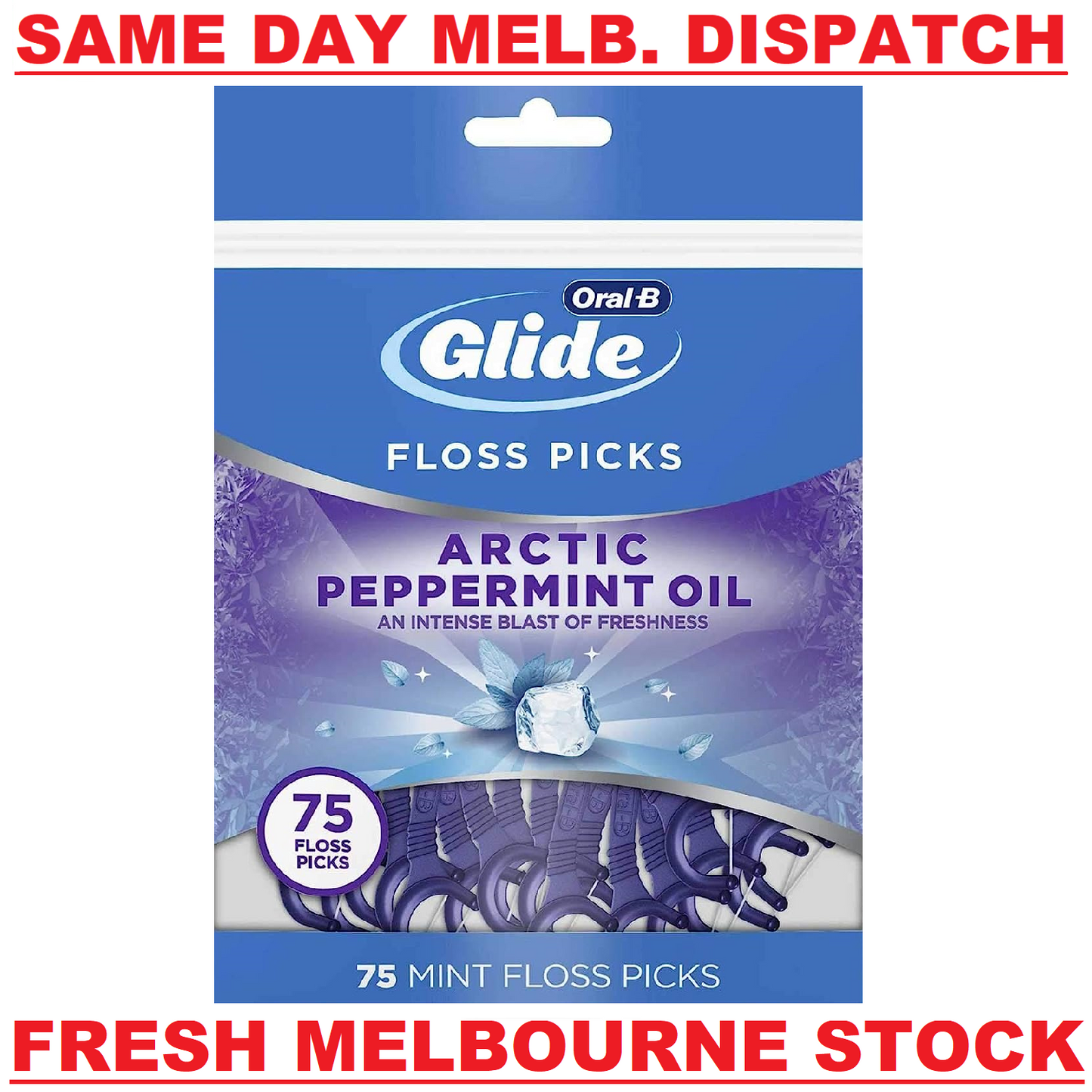 Oral-B GLIDE Dental Floss Picks Toothpicks - Arctic Peppermint Oil - 75 Pack NEW