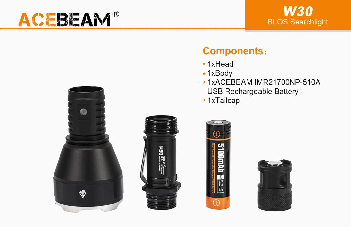 AceBeam W30 2.4km Ultra-Throw Distance White Laser LEP Torch Flashlight 6500K
