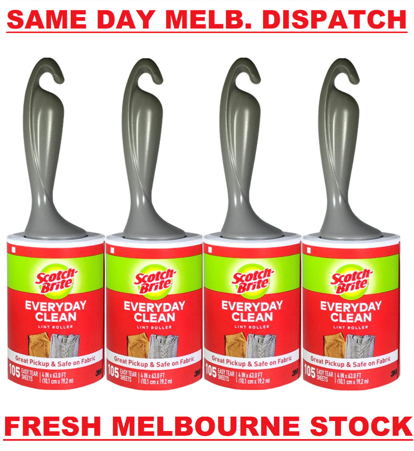 Scotch Brite 4 Rolls of 105 Lint Fluff Hair Removers Clothes Fabric Pets Rollers