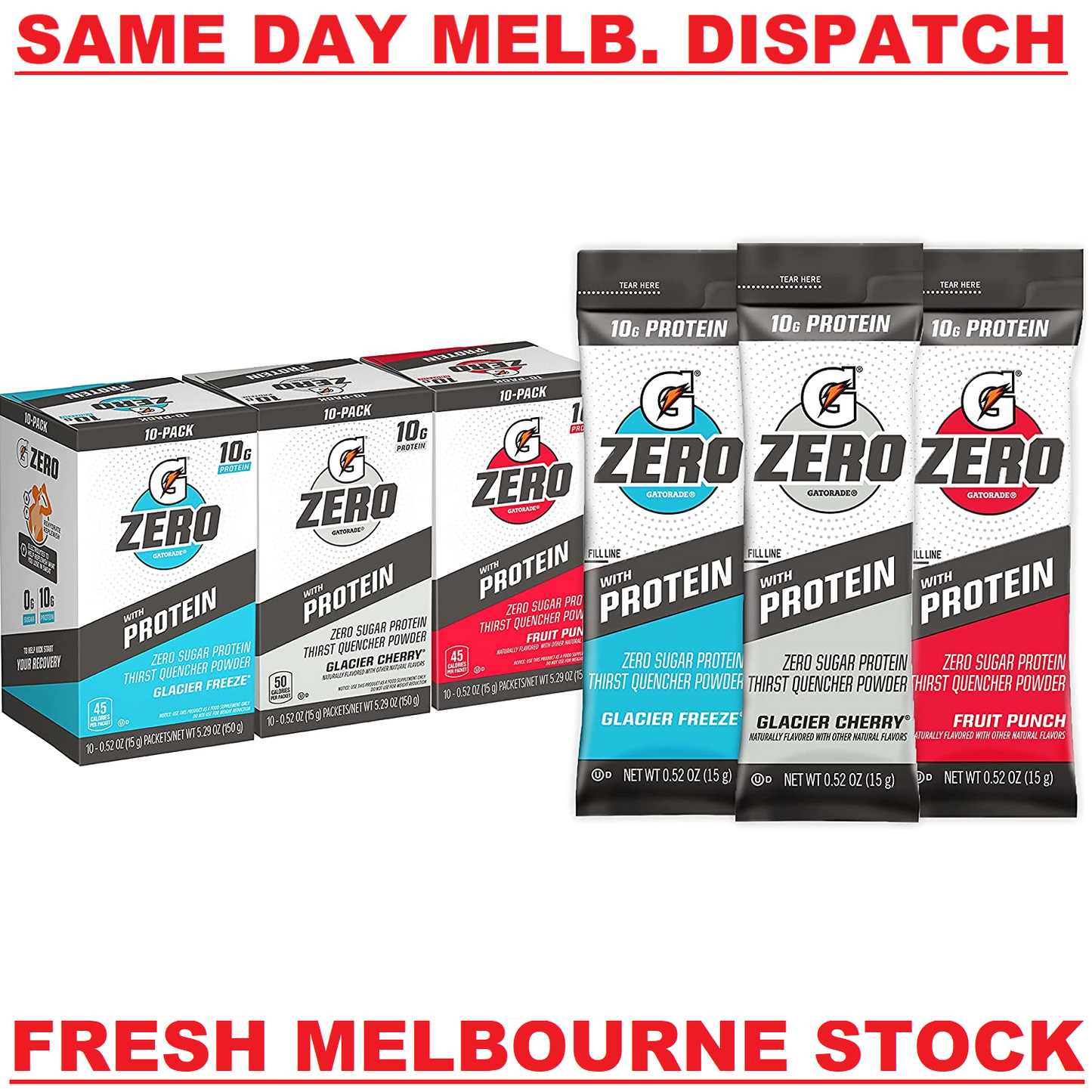 Gatorade Zero with Protein Sports Drink Powder -Fruit Punch, Cherry, Freeze 30pk