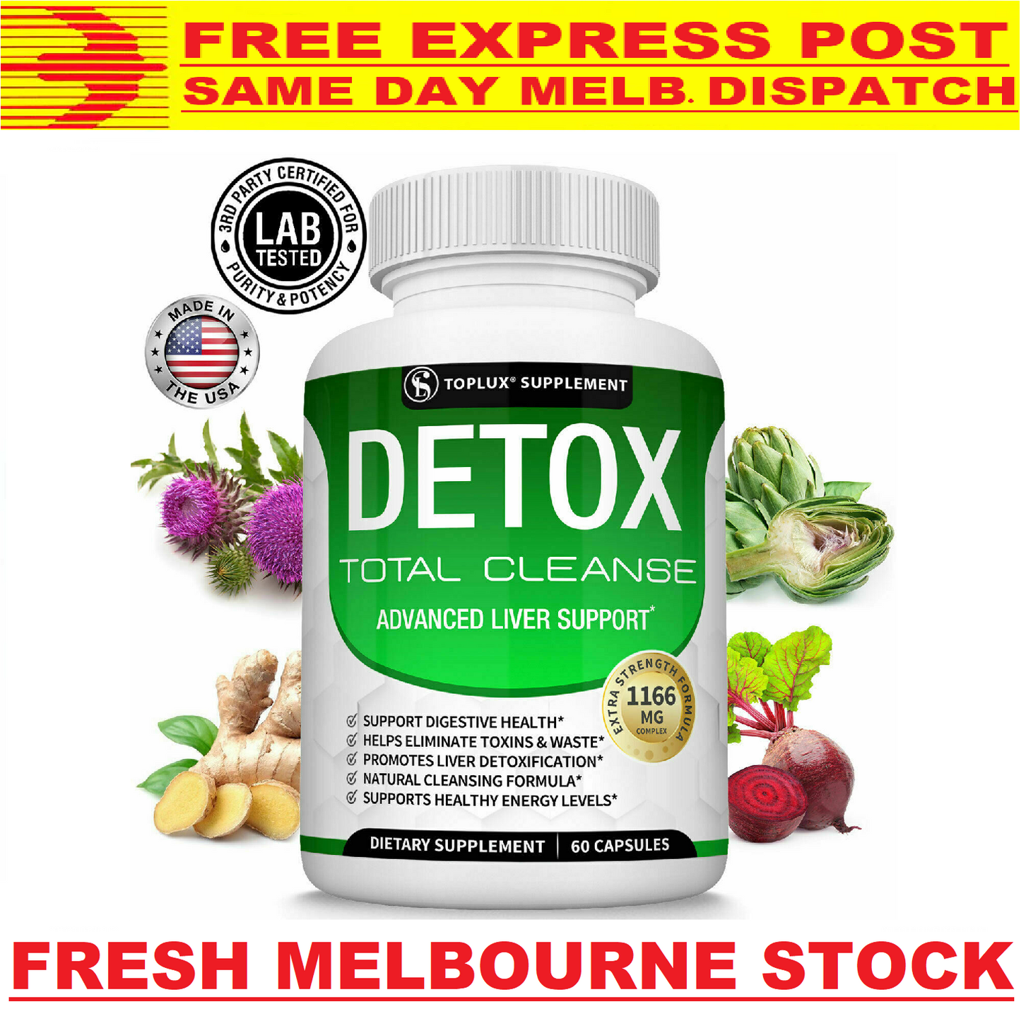 DETOX Total Cleanse 1166mg 60 Caps NATURAL LIVER SUPPORT - FREE EXPRESS POST