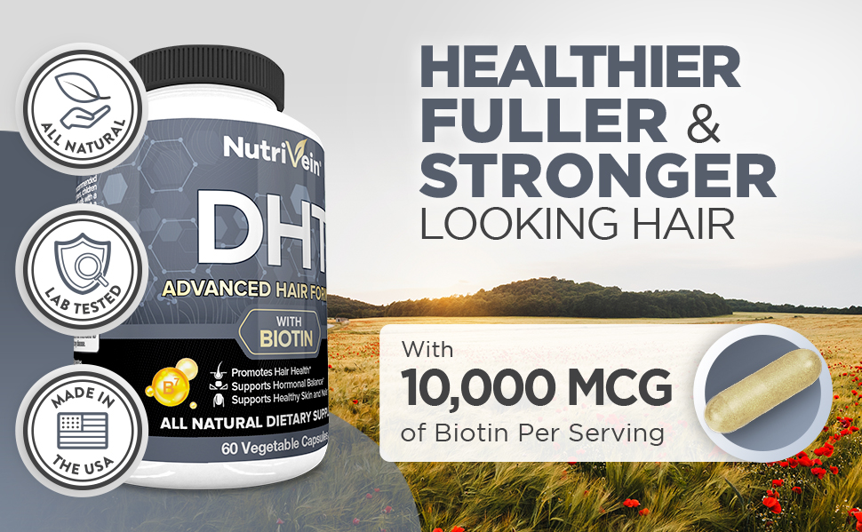 NutriVein DHT Blocker + Biotin Advanced Hair Formula Growth Vitamins Supplement