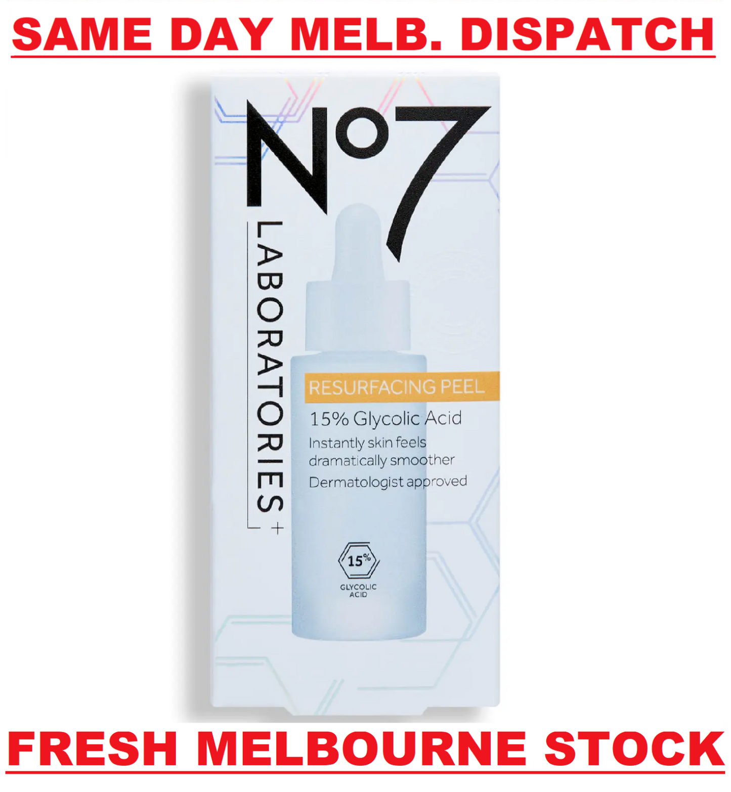 No7 Laboratories RESURFACING PEEL 15% Glycolic Acid SMOOTHER BRIGHTER SKIN 30mL