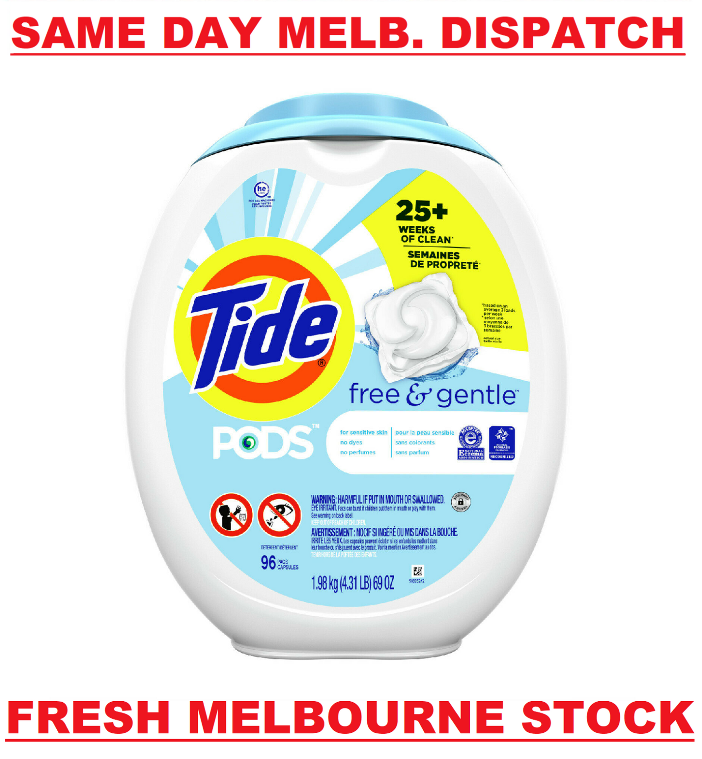 Tide PODS Laundry Detergent Liquid 96 Pacs Capsules Free & Gentle - Scent Free