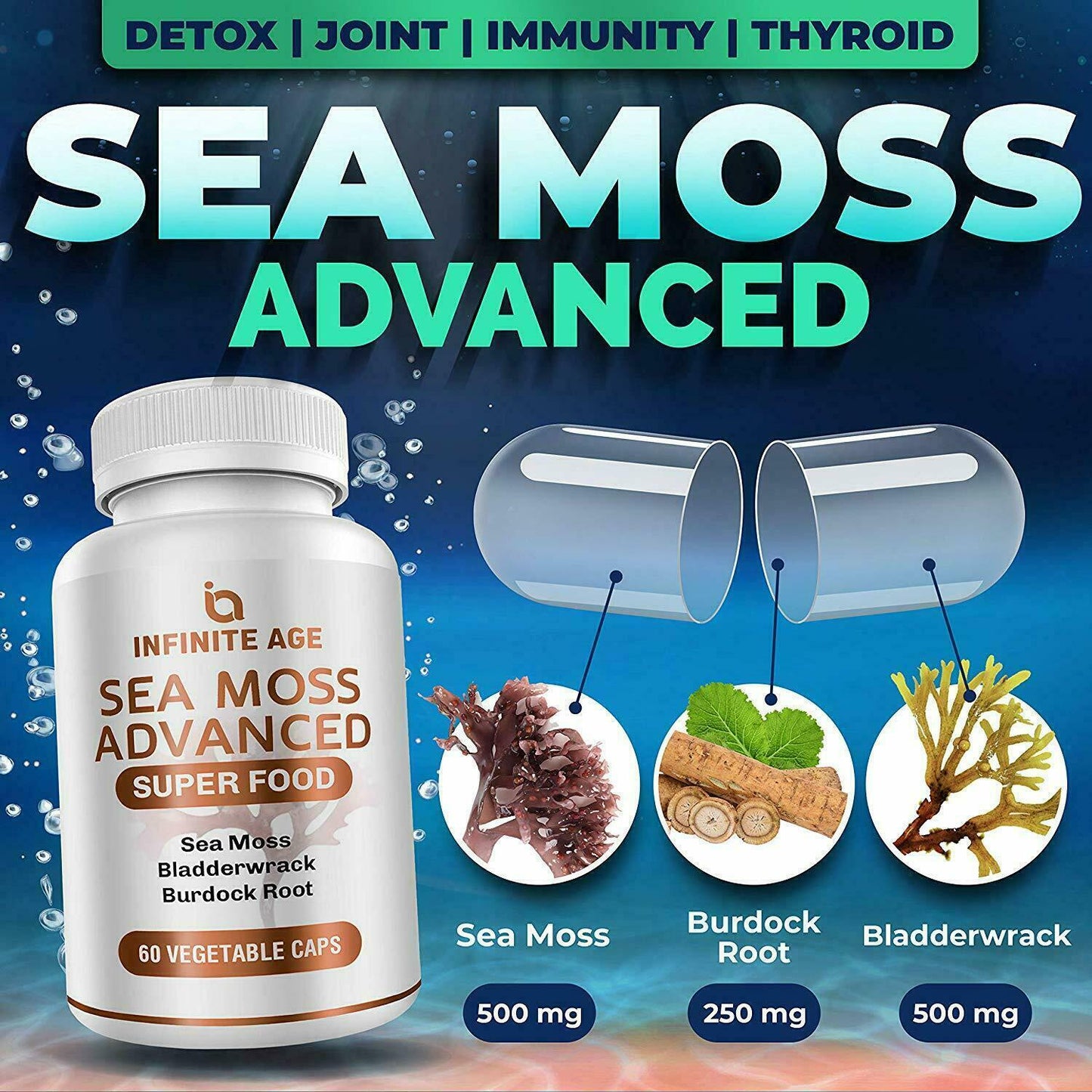INFINITE AGE IRISH SEA MOSS 1250mg 60 Caps PREMIUM Keto Detox Gut - FREE EXPRESS