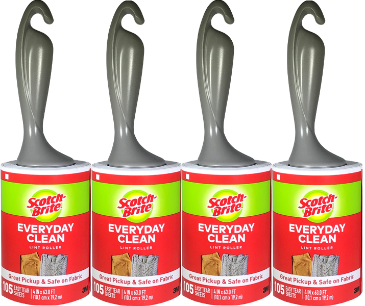 Scotch Brite 4 Rolls of 105 Lint Fluff Hair Removers Clothes Fabric Pets Rollers
