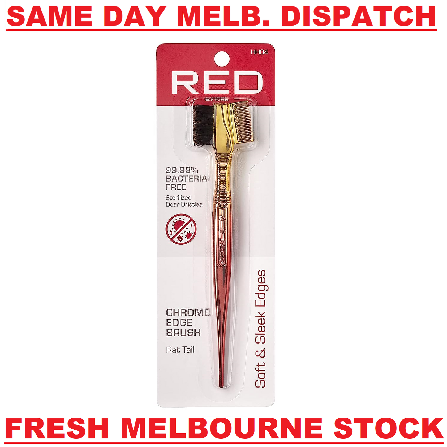 RED by Kiss HH04 Chrome Edge Brush Double Sided 3in1 Rat Tail Hairdressing Comb