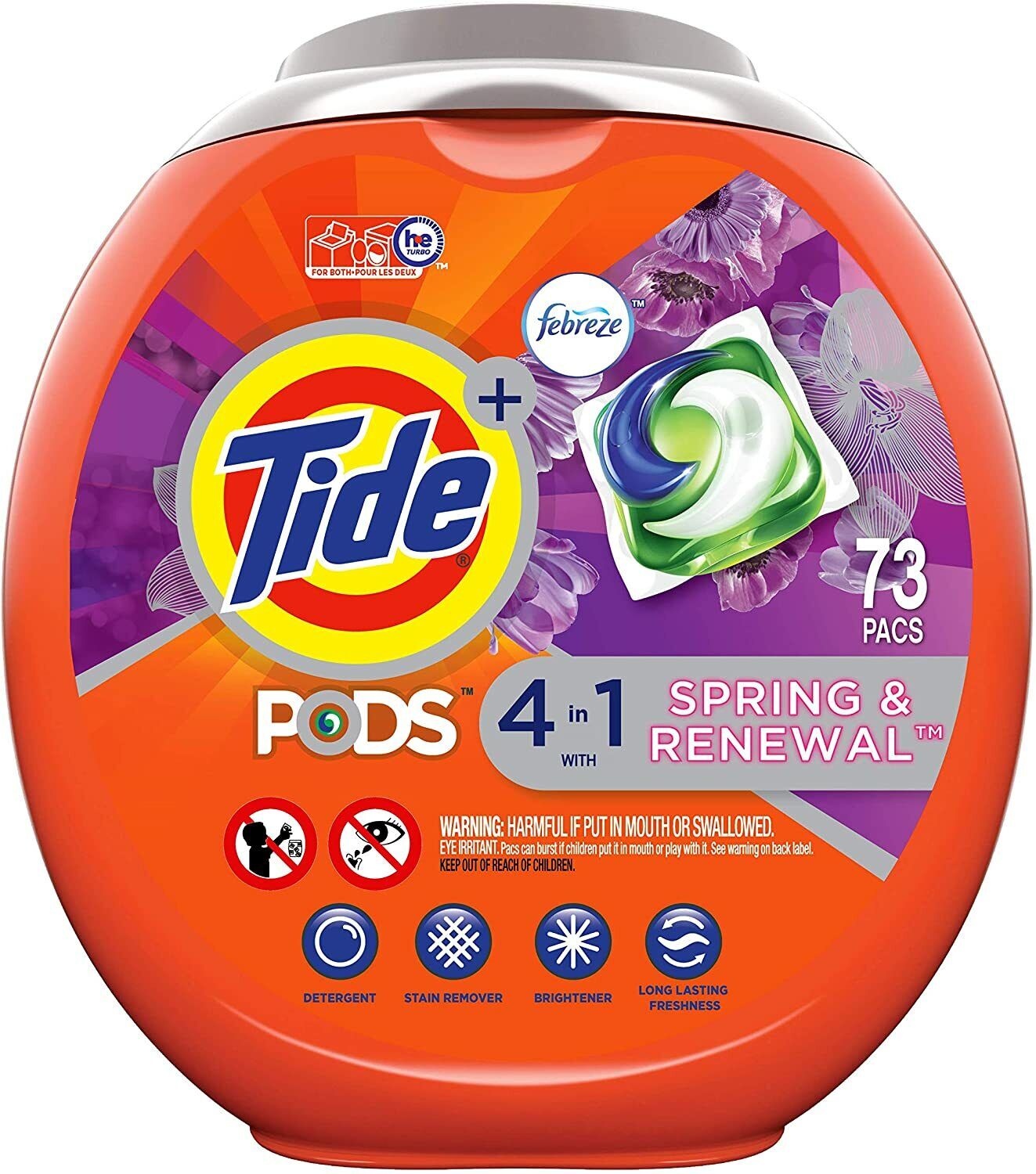 Tide PODS Laundry Detergent Liquid 73 Pacs Capsules Spring Renewal 4-in1 Febreze