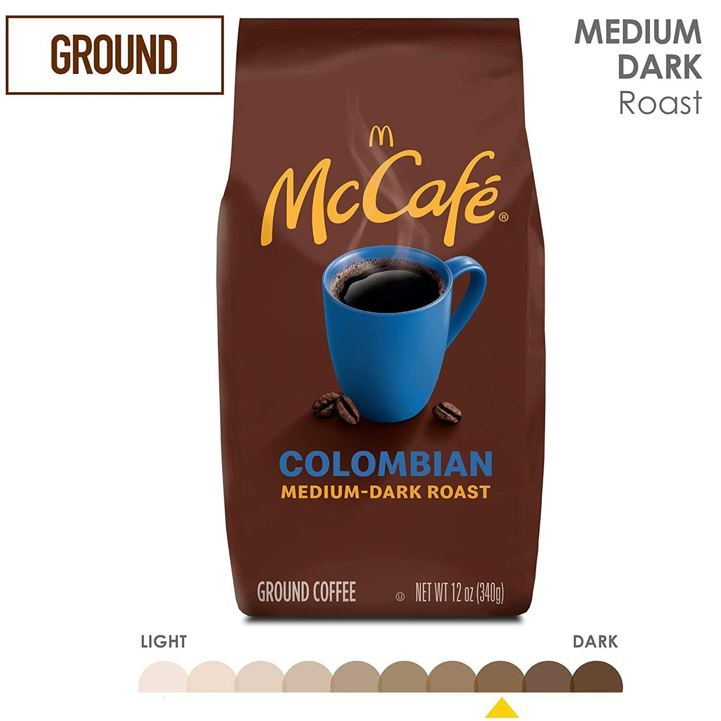 McCafe Colombian Medium Dark Roast Ground Coffee 100% Arabica Beans Kosher 340g