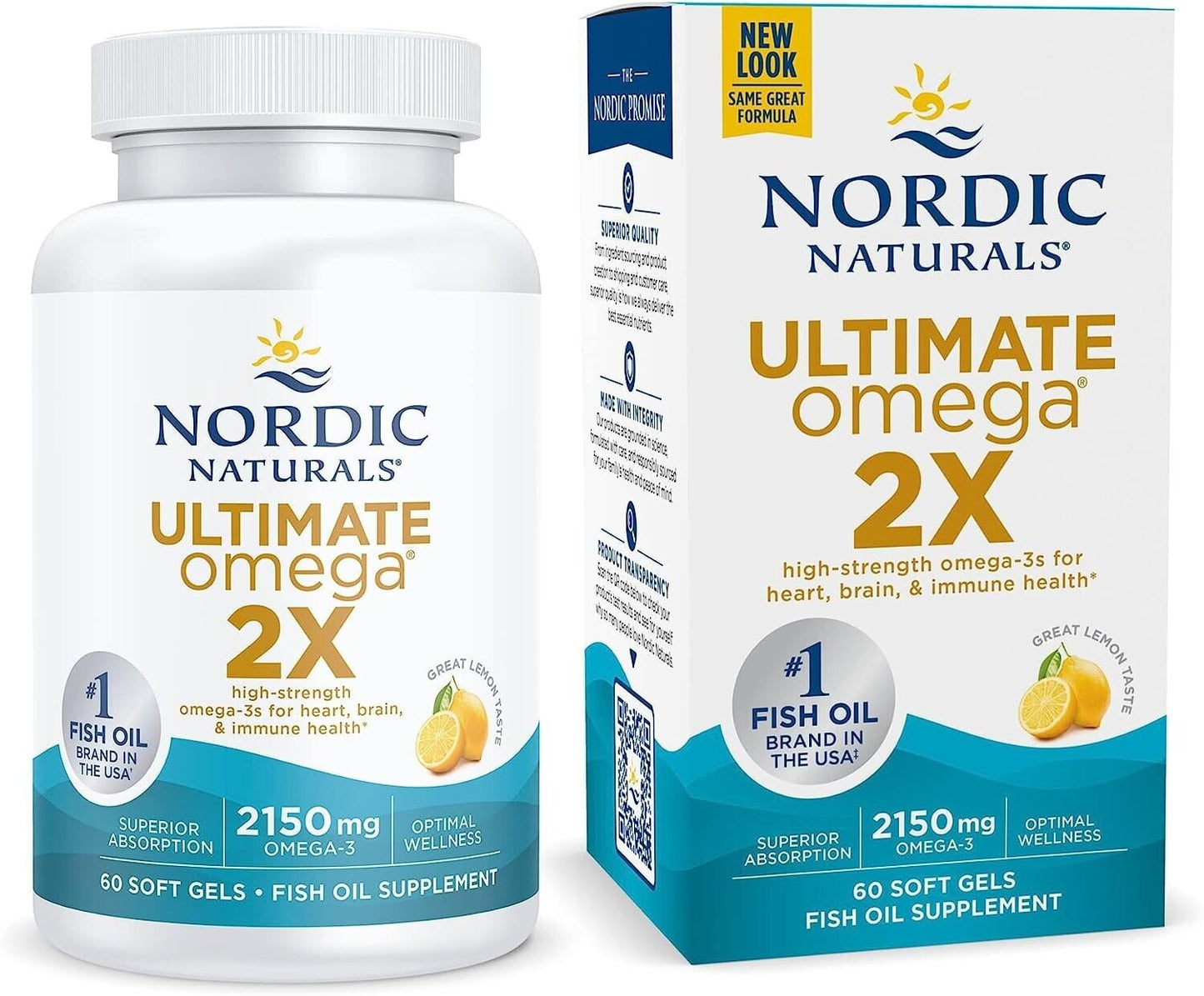NORDIC NATURALS Ultimate Omega 2X 2150mg EPA/DHA Fish Oil - 60 Soft Gels Lemon